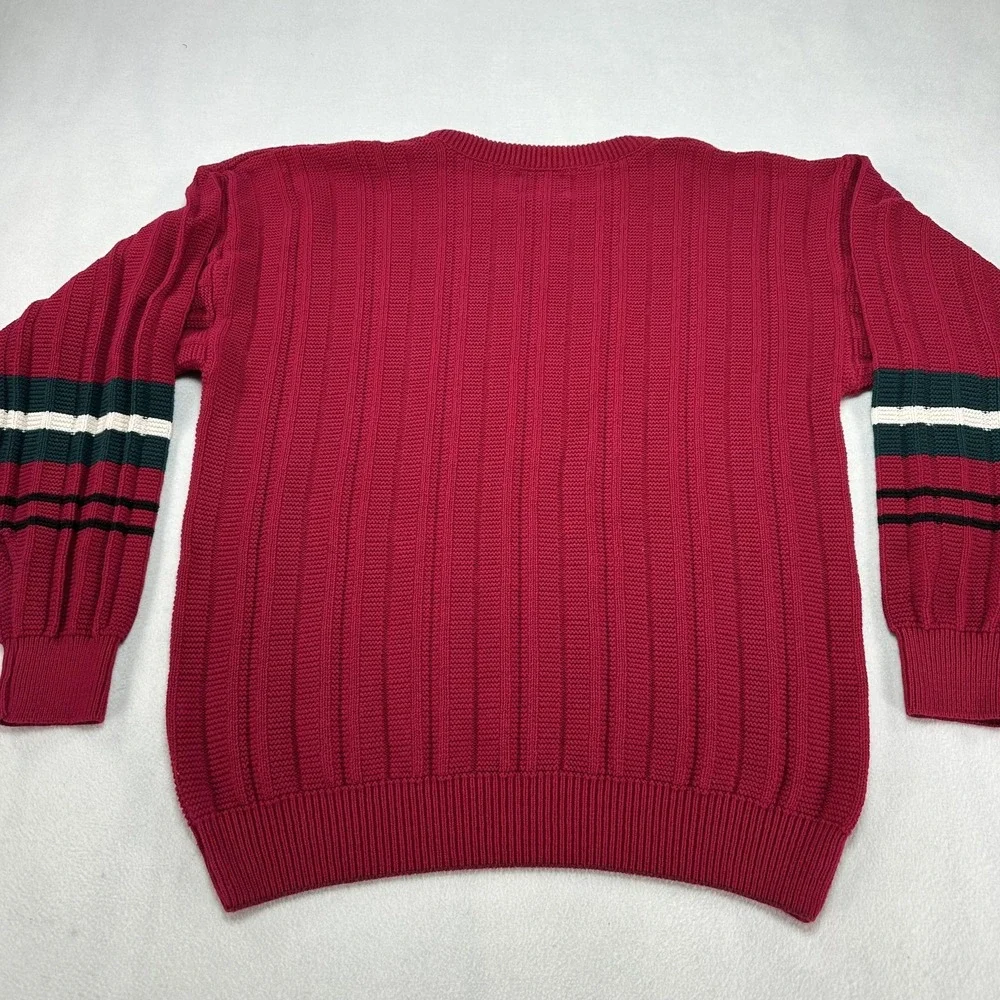 Vintage Jantzen Sweater Mens Large Red Stripe Sleeve Knit Crewneck USA 90s Gramp
